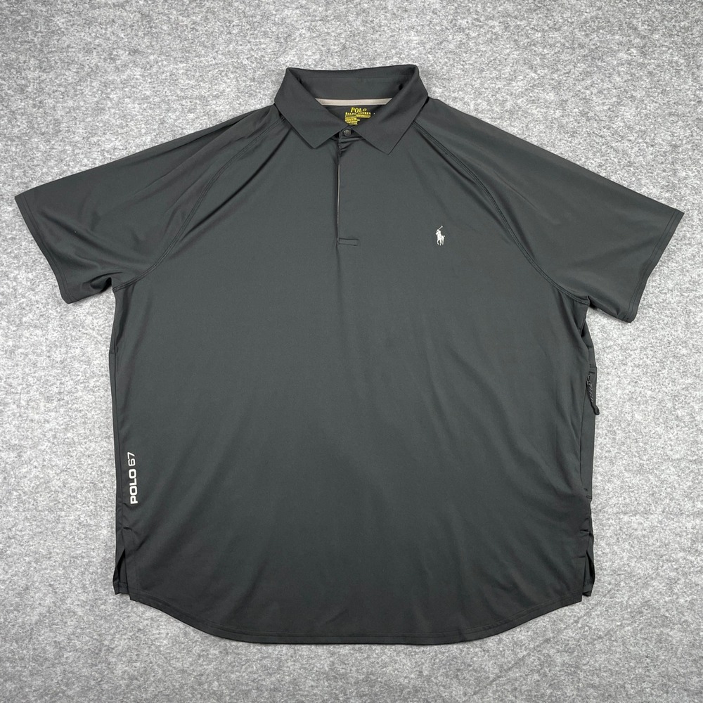 Polo Ralph Lauren Performance Polo Shirt Mens 3XB Black Golf Side Zip Pocket